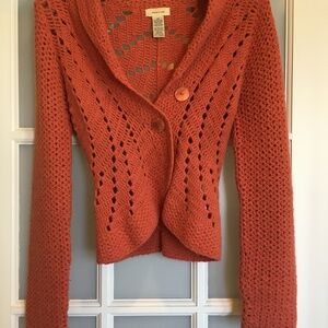 Sleeping on Snow Pumpkin Chunky Open Stitch Buttoned Sweater; Size: XS